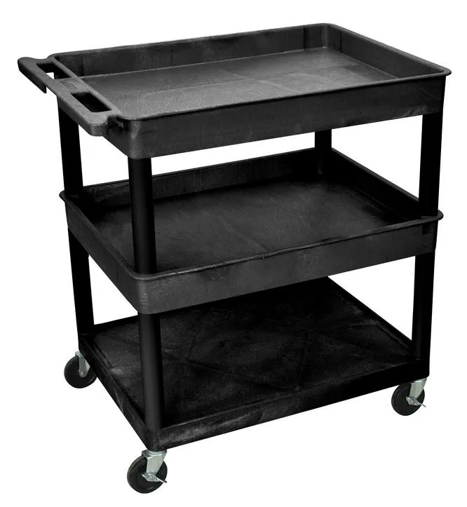 Luxor TC112B - Plastic 3 Shelf Utility Tub Cart - Black