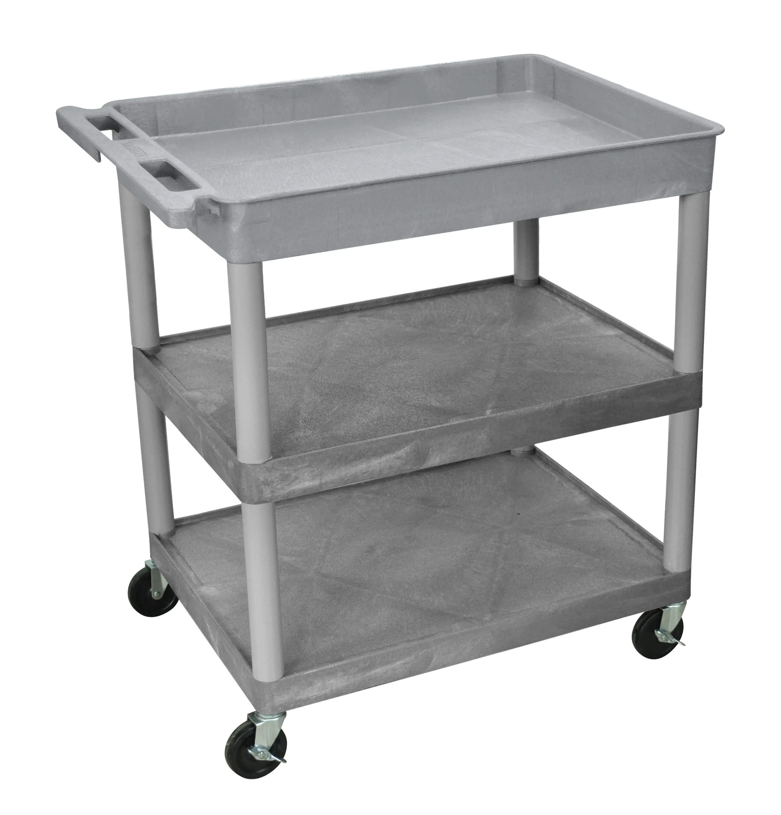 Luxor - TC122G - Plastic 3 Shelf Utility Tub Cart - Gray