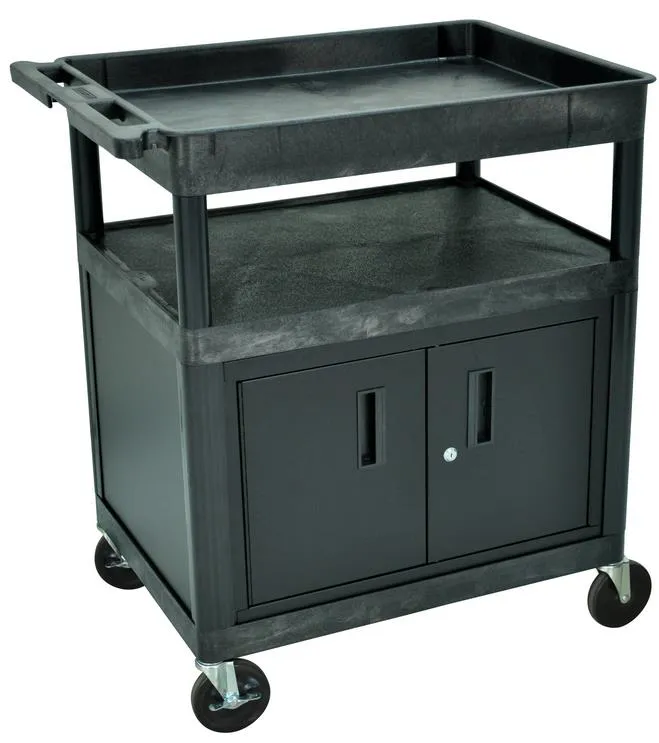 Luxor - TC122CB - Plastic 3 Shelf Utility Tub Cart w/ Cabinet - Black