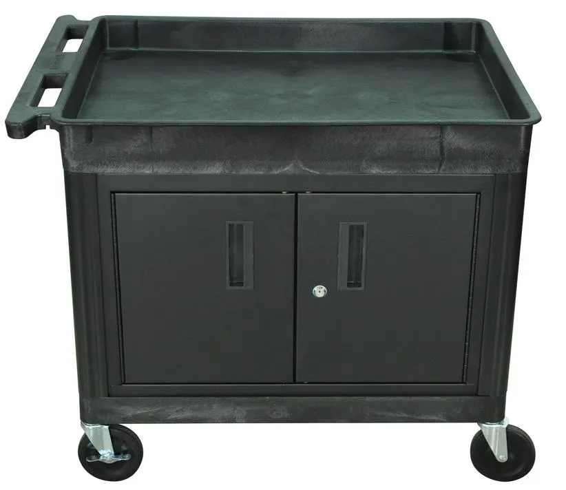 Luxor - TC12CB - Plastic 2 Shelf Utility Tub Cart w/ Cabinet- Black