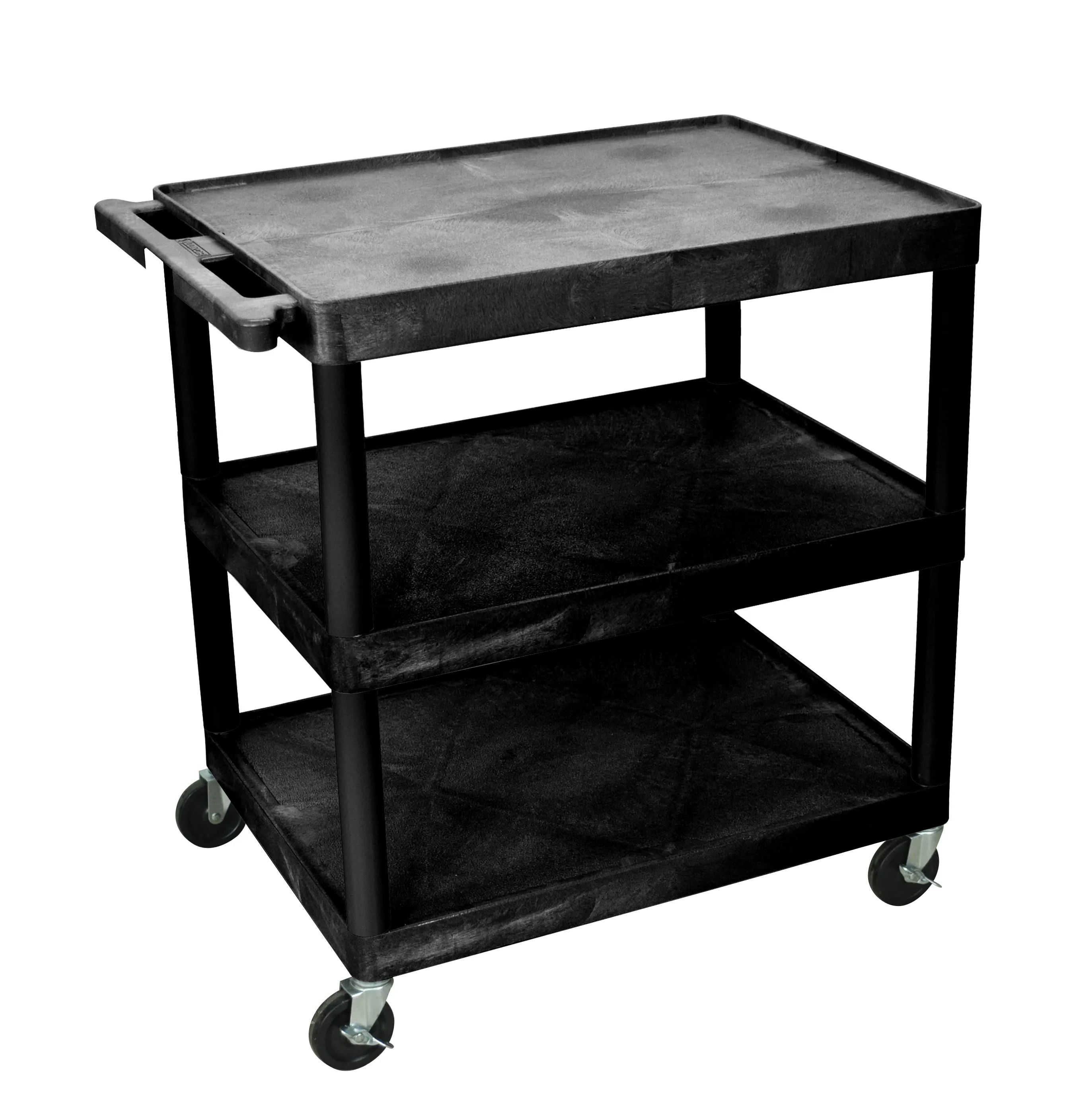 Luxor TC222B - Plastic 3 Shelf Utility Tub Cart - Black