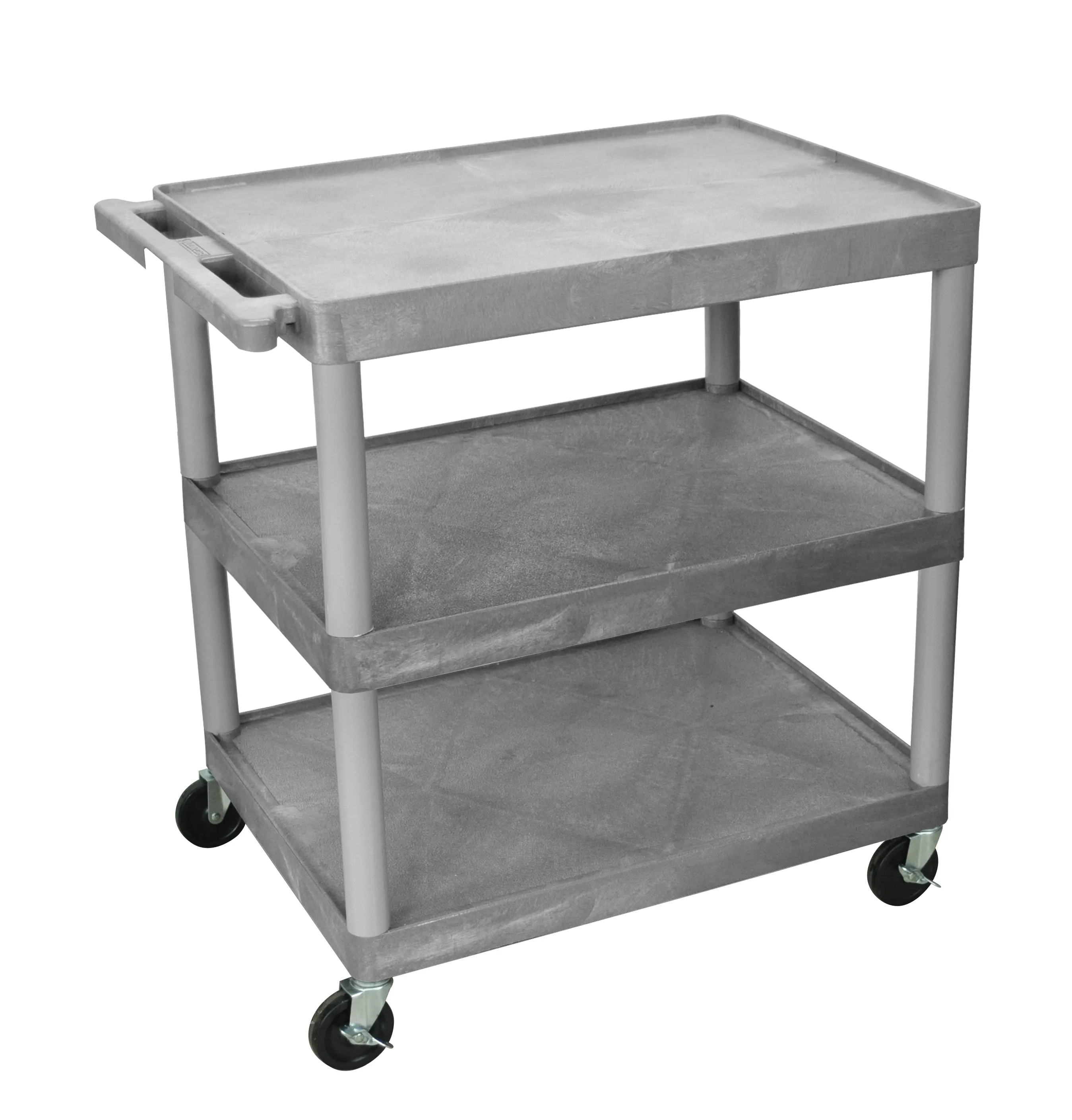 Luxor - TC222G - Plastic 3 Shelf Utility Tub Cart - Gray