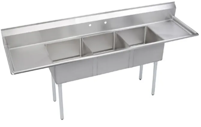 Universal DD1818-3RL - 106" Three Compartment Deep Draw Sink W/ Two Drainboards