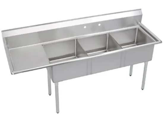 Universal DD1818-3L - 85" Three Compartment Deep Draw Sink W/ Left Drainboard