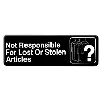 Thunder Group PLIS9326BK - Not Responsible For Lost Or Stolen Articles Sign 9" x 3" (12 per Case) 