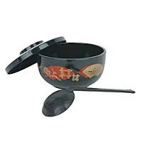 Thunder Group PLNB002 - Black Soba Donburi Bowl w/ Ladle 