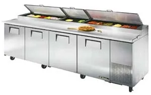 True TPP-119 - 119.5" Pizza Prep Table 4 Doors Holds 15, 1/3 Size Pans