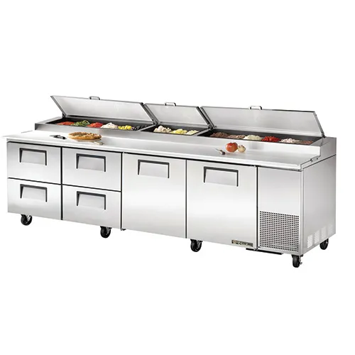 TrueTPP-119D-4 - 119.5" Pizza Prep Table 4 Drawers & 2 Doors Holds 15, 1/3 Size Pans