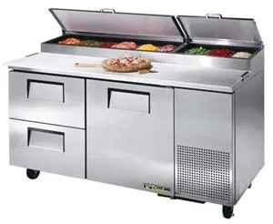 True TPP67D2 - 67" Pizza Prep Table 2 Drawer/1 Door Holds 9, 1/3 Size Pans