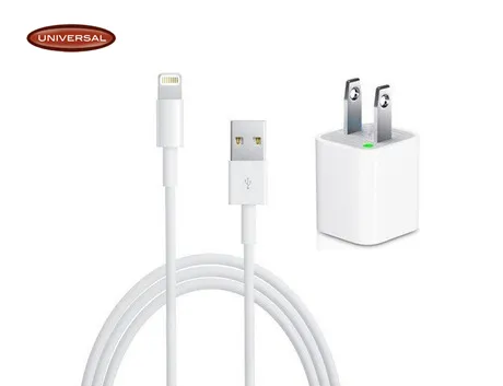 Lightning Cable to USB & Wall Adapter 2 in 1 for iPhone 5 / iPod Touch 5 / iPad Mini Made by Universal [IP5CW2i1]