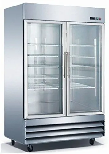 Universal USDR54 54" Two Section Glass Door Reach in Refrigerator with LED Lights - 47 Cu. Ft.