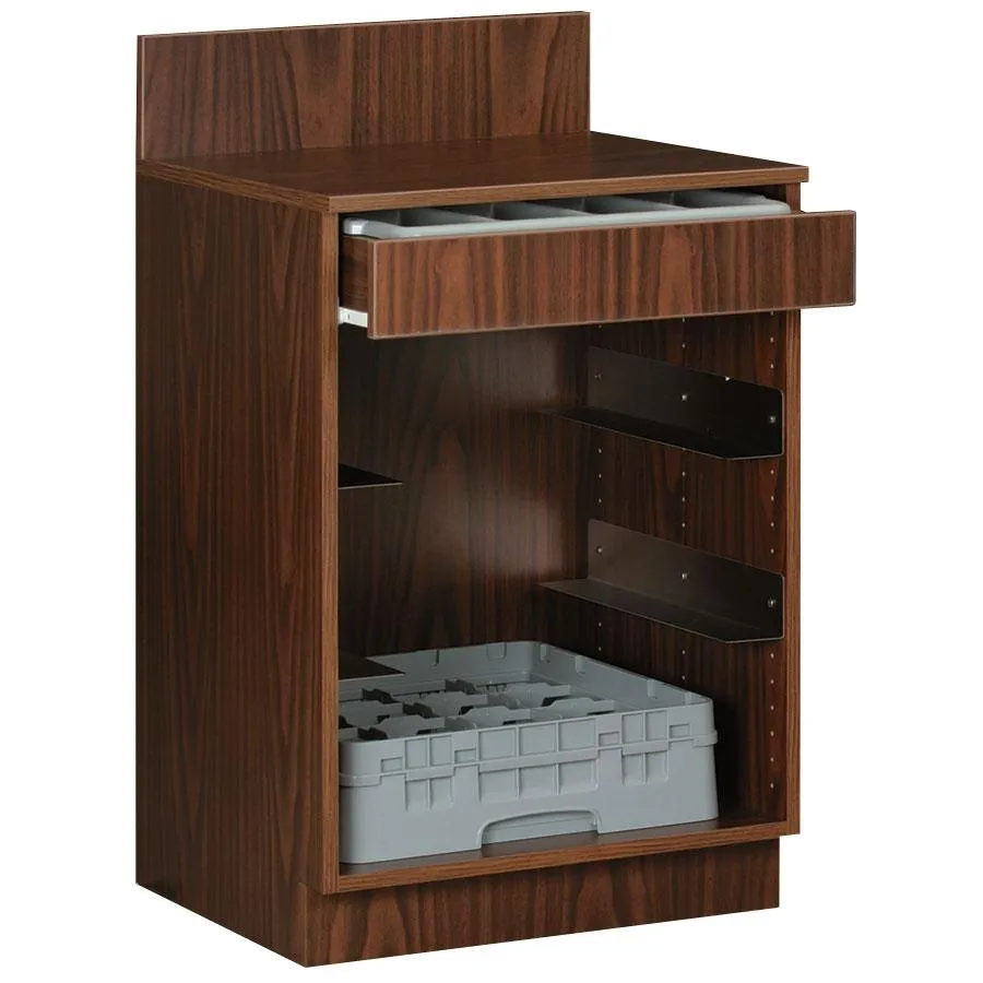 Universal 407ROY727WA - Walnut Waitress Station 24" Long w/ Drawer - 4 Adjustable Stainless Steel Rack Holders