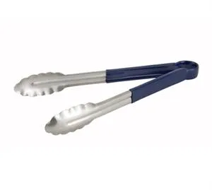 Winco Utility Tong, 12", Blue Plastic Handle, Scalloped Edge [UT-12HP-B]