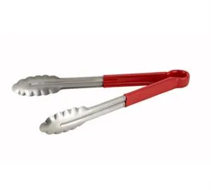 Winco Utility Tong, 9", Red Plastic Handle, Scalloped Edge [UT-9HP-R]