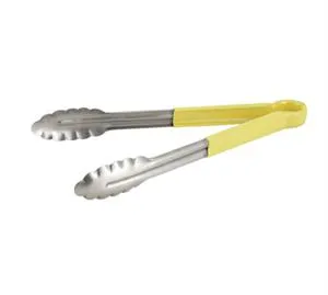 Winco Utility Tong, 12", Yellow Plastic Handle, Scalloped Edge [UT-12HP-Y]