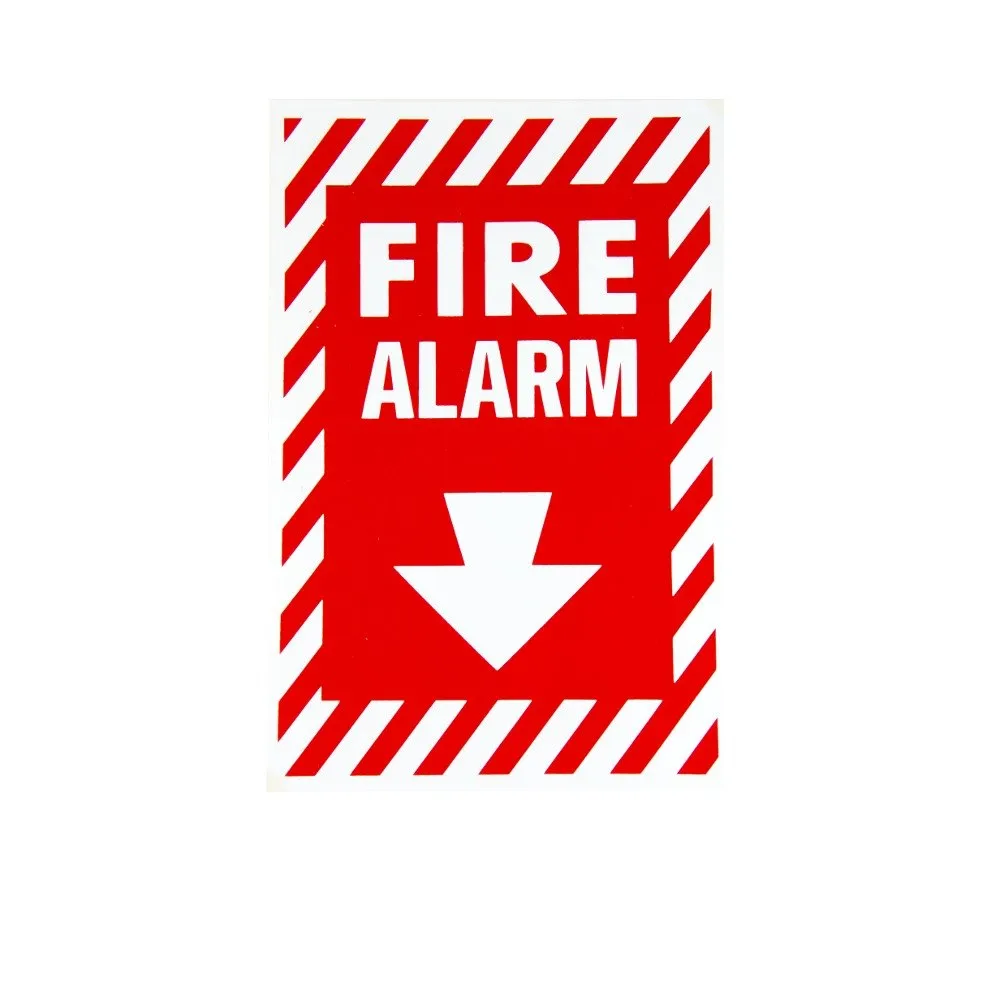 Universal  472E1204 - White on Red Fire Alarm Adhesive Label with Arrow - 8" x 13"