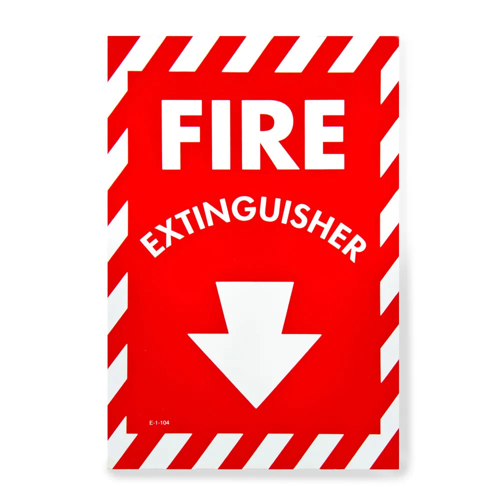 Universal  472E1104 - White on Red Fire Extinguisher Adhesive Label with Arrow - 8" x 12"