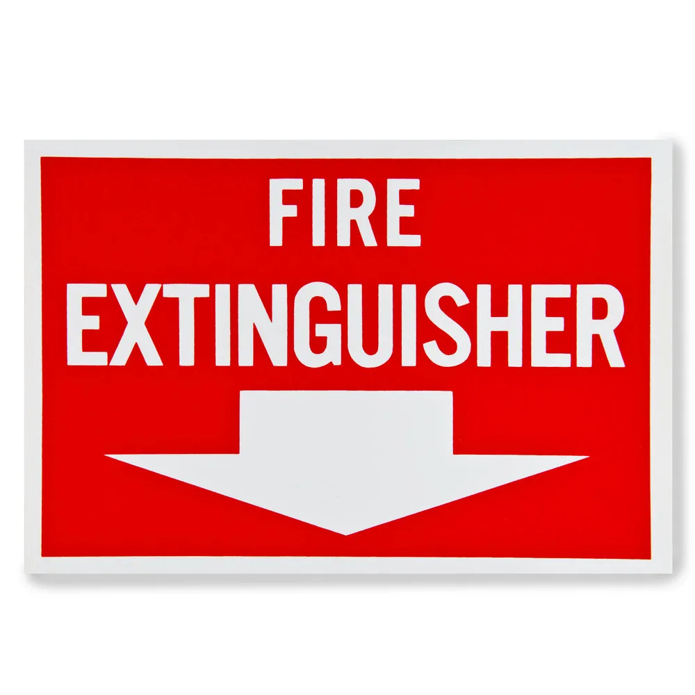 Universal  472E1103 - White on Red Fire Extinguisher Adhesive Label with Arrow - 12" x 8"