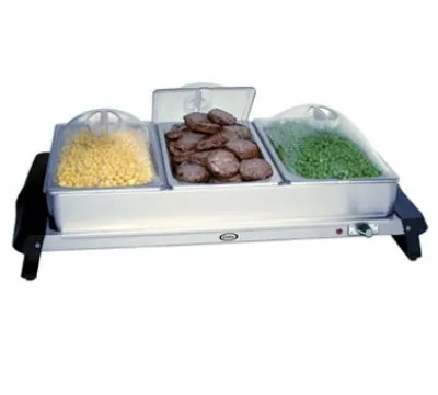 Cadco - WTBS3P - Stainless Steel Triple Buffet Server w/ Clear Lids