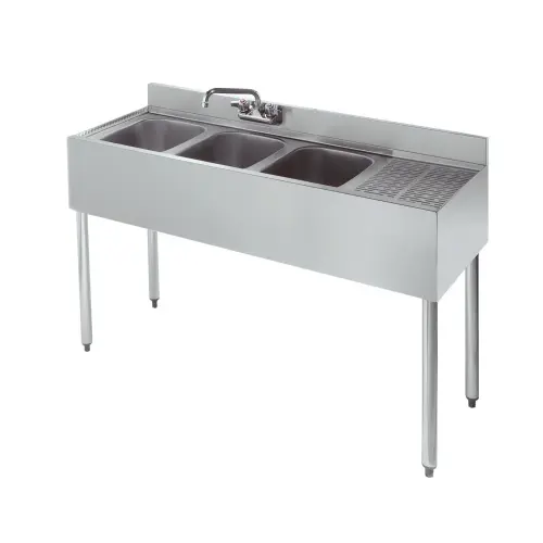 Krowne Metal - 21-43L - 2100 Series 48" Three Compartment Bar Sink - 12" Drainboard on Right