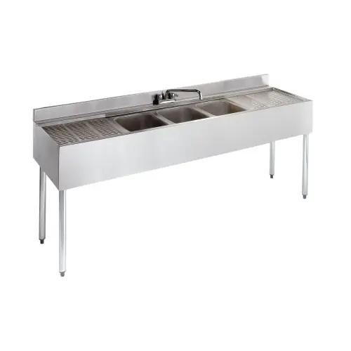 Krowne Metal - 21-63C - 2100 Series 72" Three Compartment Bar Sink - 18" Drainboards on Left/Right