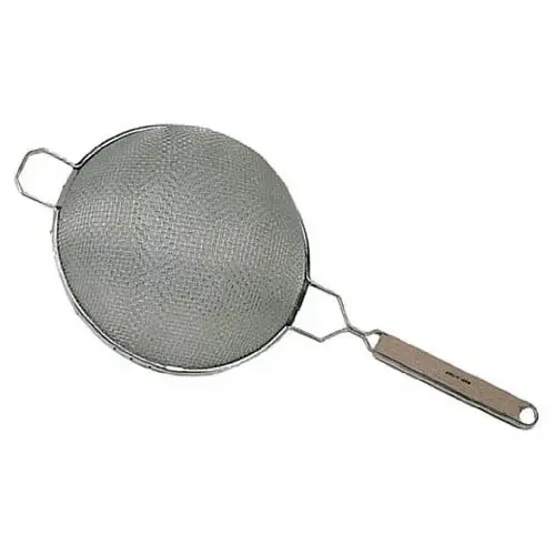 Update International SDM-6/SS - 12.5" x 2.5" x 6.25" - Stainless Steel Medium Double Mesh Wooden Handle Strainer  