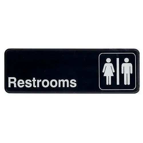 Update International S39-15BK - 9" x 0.06" x 3" - Sign - Board - Restrooms - White on Black  