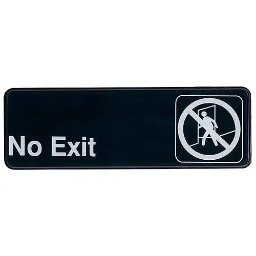 Update International S39-6BK - 9" x 0.06" x 3" - Sign - Board - No Exit - White on Black  