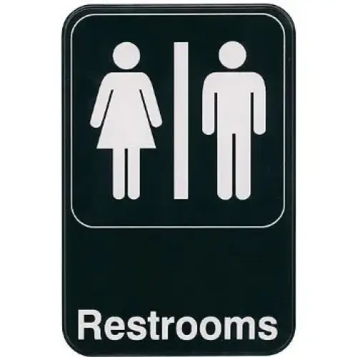 Update International S69-5BK - 9" x 0.13" x 6" - Sign - Board - Restrooms Sign - - White on Black  