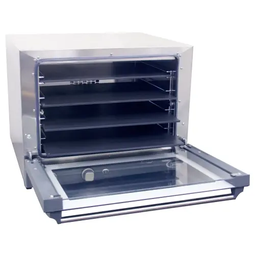 Cadco OV-023P - Half Size - Stainless Steel Convection Oven w/ Manual Control - 4 Pizza Heat Plate Shelves