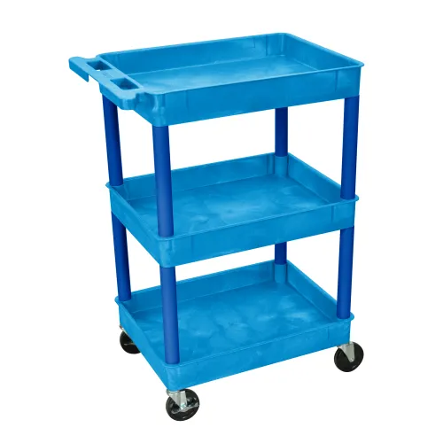 Luxor - STC111BU - Plastic 3 Shelf Utility Tub Cart - Blue