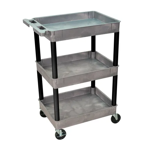 Luxor - GYSTC111BK - Plastic 3 Shelf Utility Tub Cart - Gray