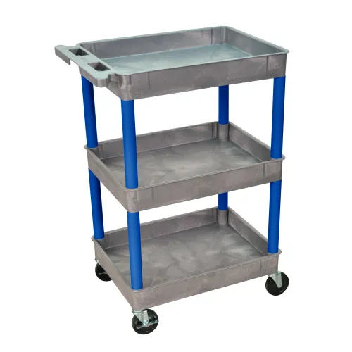 Luxor - GYSTC111BU - Plastic 3 Shelf Utility Tub Cart - Gray