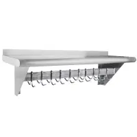 Universal PS-14-60 Stainless Steel Pot Rack w/ Shelf and 10 S/S Hooks - 14" x 60"