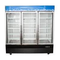 Universal BD1.9L3 80" Three Door Black Swing Glass Door Reach In Freezer with LED Lighting