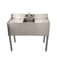 Universal 36" 1 Bowl Underbar Sink with Faucet and Two Drainboards