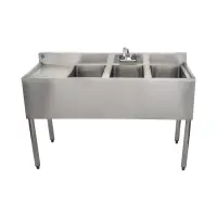 Universal 48" 3 Bowl Underbar Sink with Left Drainboard and Faucet