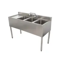 Universal 48" 3 Bowl Underbar Sink with Left Drainboard and Faucet