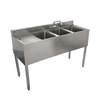 Universal 48" 3 Bowl Underbar Sink with Left Drainboard and Faucet