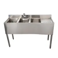 Universal 48" 3 Bowl Underbar Sink with Right Drainboard and Faucet