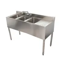 Universal 48" 3 Bowl Underbar Sink with Right Drainboard and Faucet