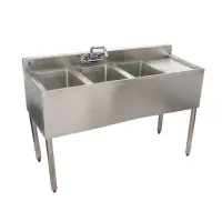 Universal 48" 3 Bowl Underbar Sink with Right Drainboard and Faucet