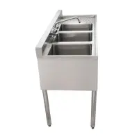 Universal 48" 3 Bowl Underbar Sink with Right Drainboard and Faucet