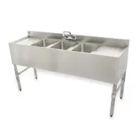 Universal 60" 3 Bowl Underbar Sink with Faucet and Two Drainboards