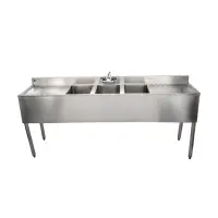 Universal 72" 3 Bowl Underbar Sink with Faucet and Two Drainboards