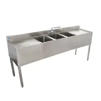 Universal 72" 3 Bowl Underbar Sink with Faucet and Two Drainboards