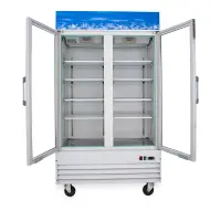 Universal D1.2BM2F 54" Two Door White Swing Glass Door Reach In Freezer with LED Lighting