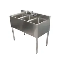 Universal 38" 3 Bowl Underbar Sink with Faucet