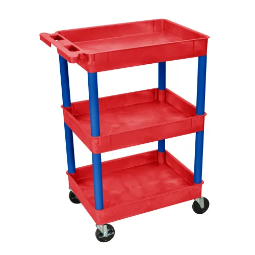 Luxor - RDSTC111BU - Plastic 3 Shelf Utility Tub Cart - Red