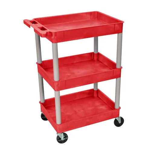 Luxor - RDSTC111GY - Plastic 3 Shelf Utility Tub Cart - Red